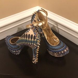Edgy Multi Colored Statement Shoe with Spiked Heel