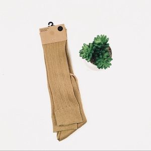 UO ribbed metallic thigh highs in gold