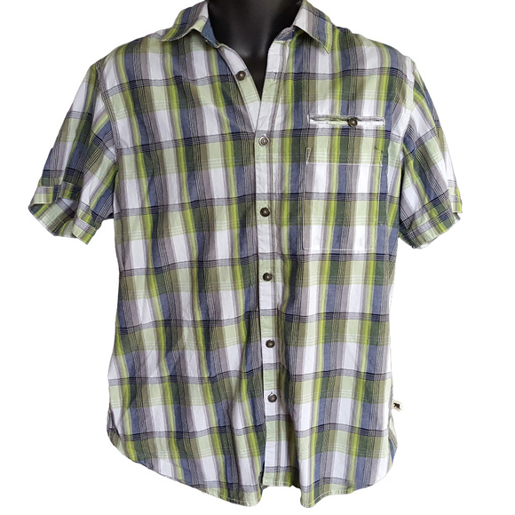 Dakota Grizzly Mens Madras Shirt Blue Green Plaid - Picture 1 of 8