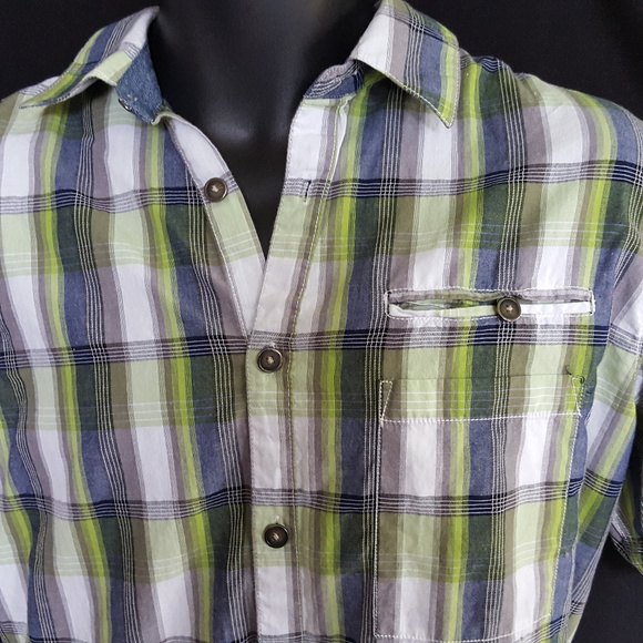Dakota Grizzly Mens Madras Shirt Blue Green Plaid - Picture 2 of 8