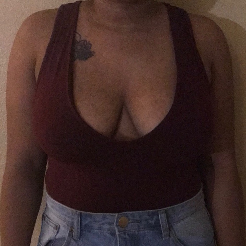 Deep Plunge Burgundy Bodysuit