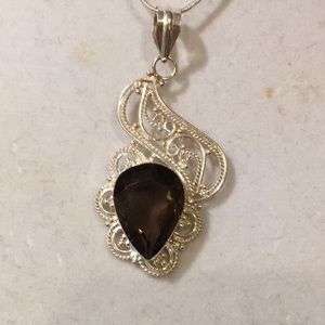 Smoky topaz and Sterling silver chain