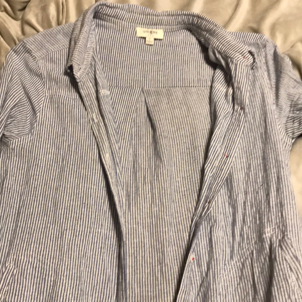 Striped Button-up with Lace Fringe
