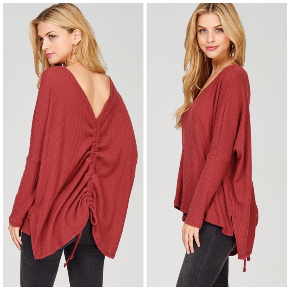LAST 1! 😊Rust Waffle knit adjustable back tunic - Picture 3 of 3