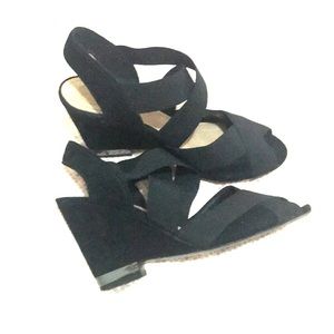 Tory Burch black strappy wedges