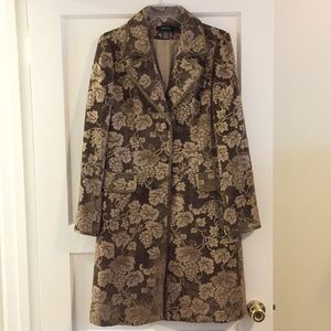Brown Knee Length Tapestry Coat