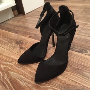 ASOS Black Sued Point Toed Pumps/Heels with Strap