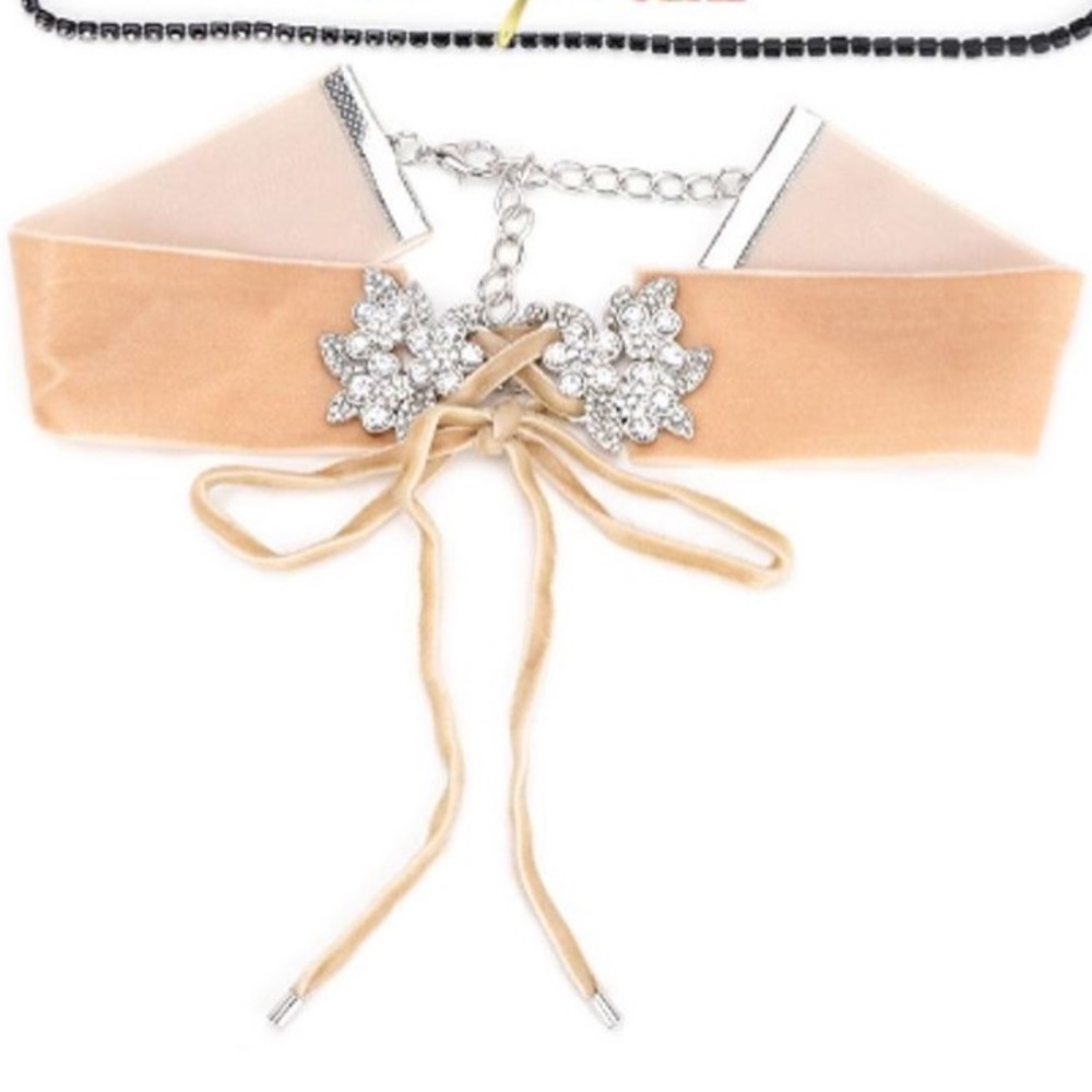 Cream Choker Lace Up Necklace