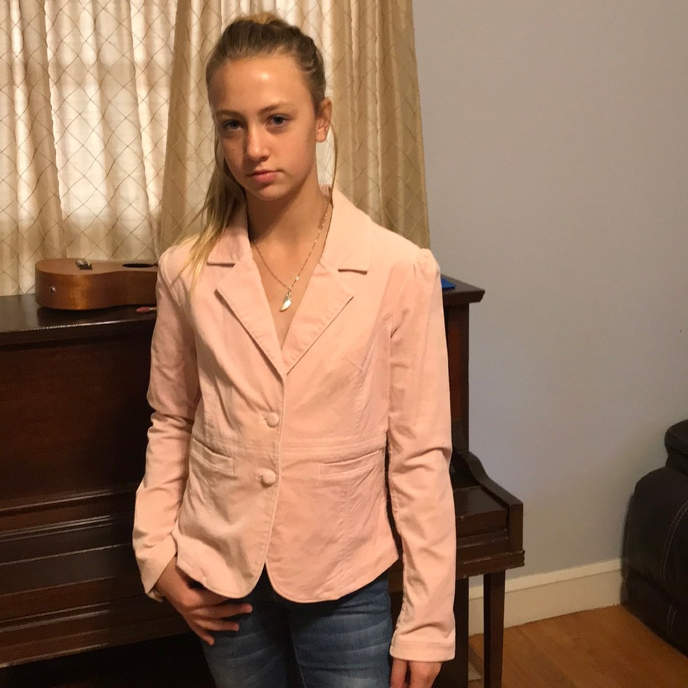 Blush pink velvet covered buttons jacket