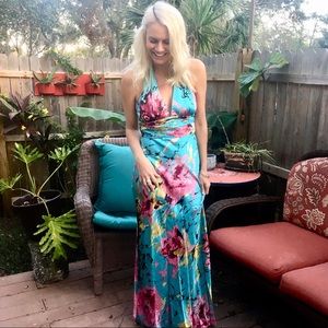 Adrianna Papell halter floral dress.