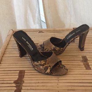 Slip on heels, shoes.