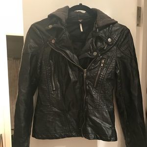 Free People Vegan Leather Hooded Moto Jacket