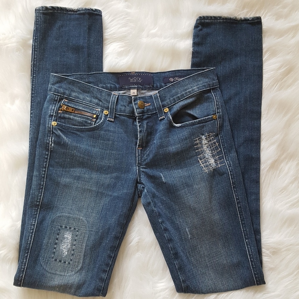 Work Custom Zip Drainpipe Patchwork Skinny Jeans