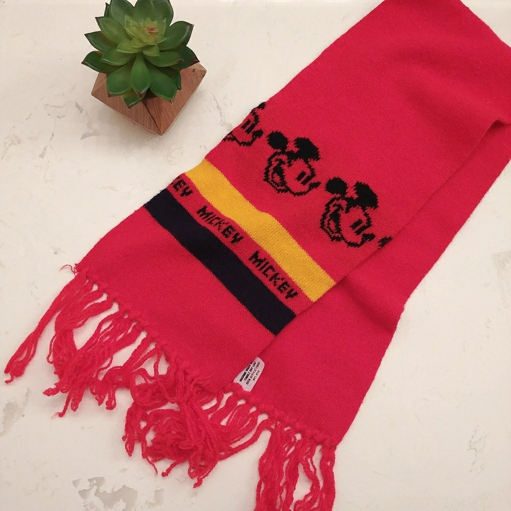 Vintage Disney Mickey Mouse Red Acrylic Scarf