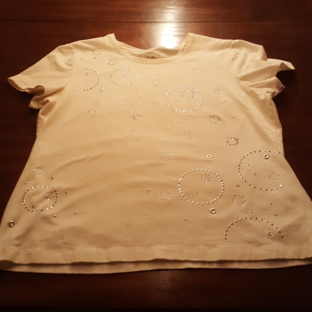 White Embellished Circle Patterned Top