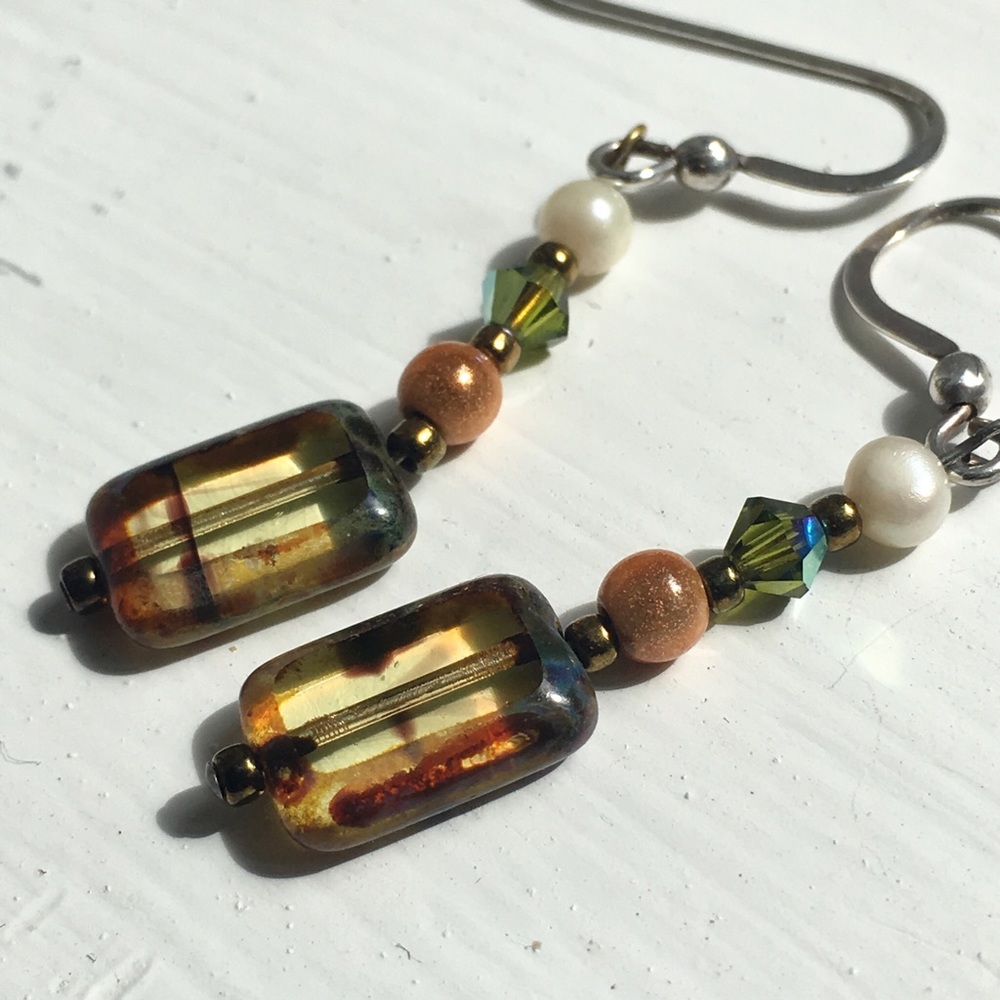 Sterling silver and bead drop earrings