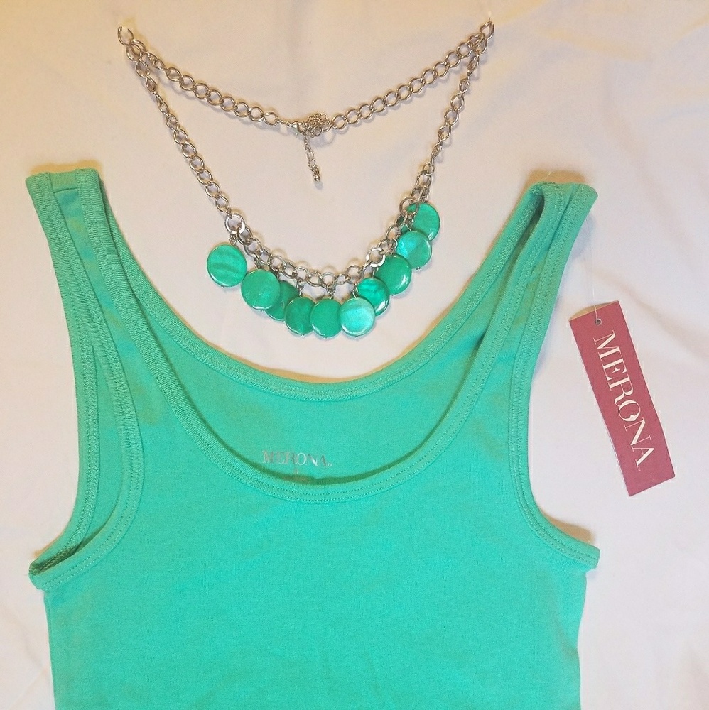 Turquoise Long Tank Top + Necklace