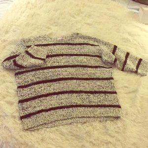 Chunky fuzzy white w/ black stripes 3/4 sleeve