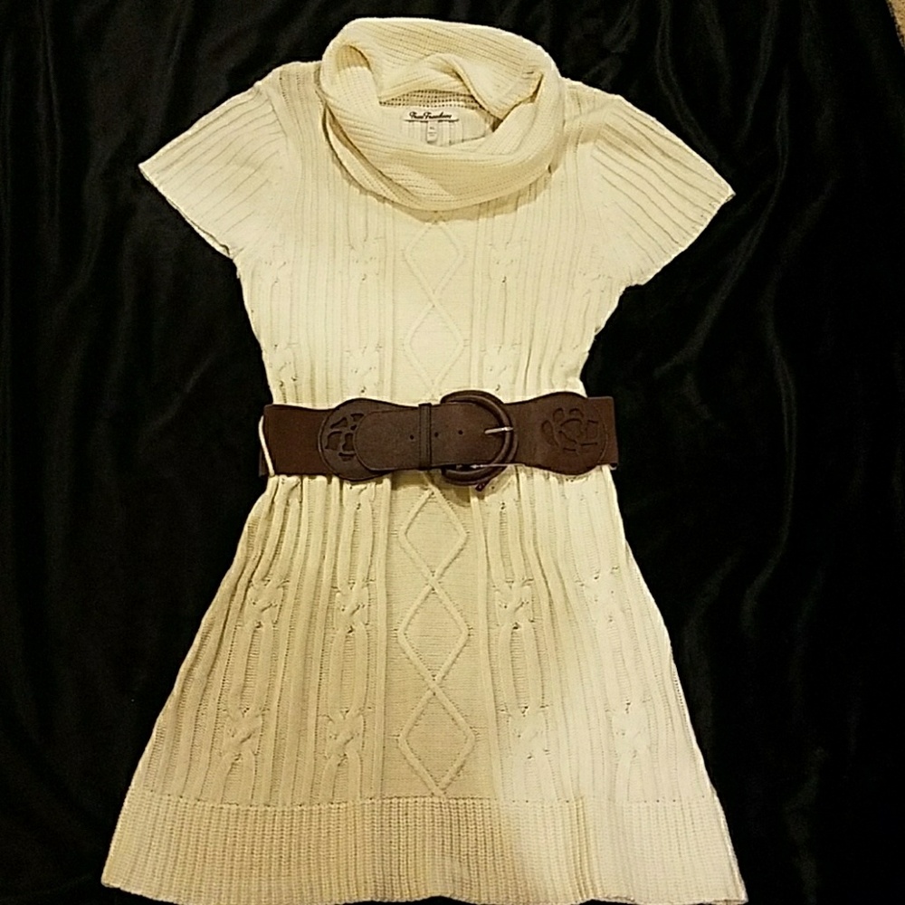 Cowl neck sweater dress with new belt