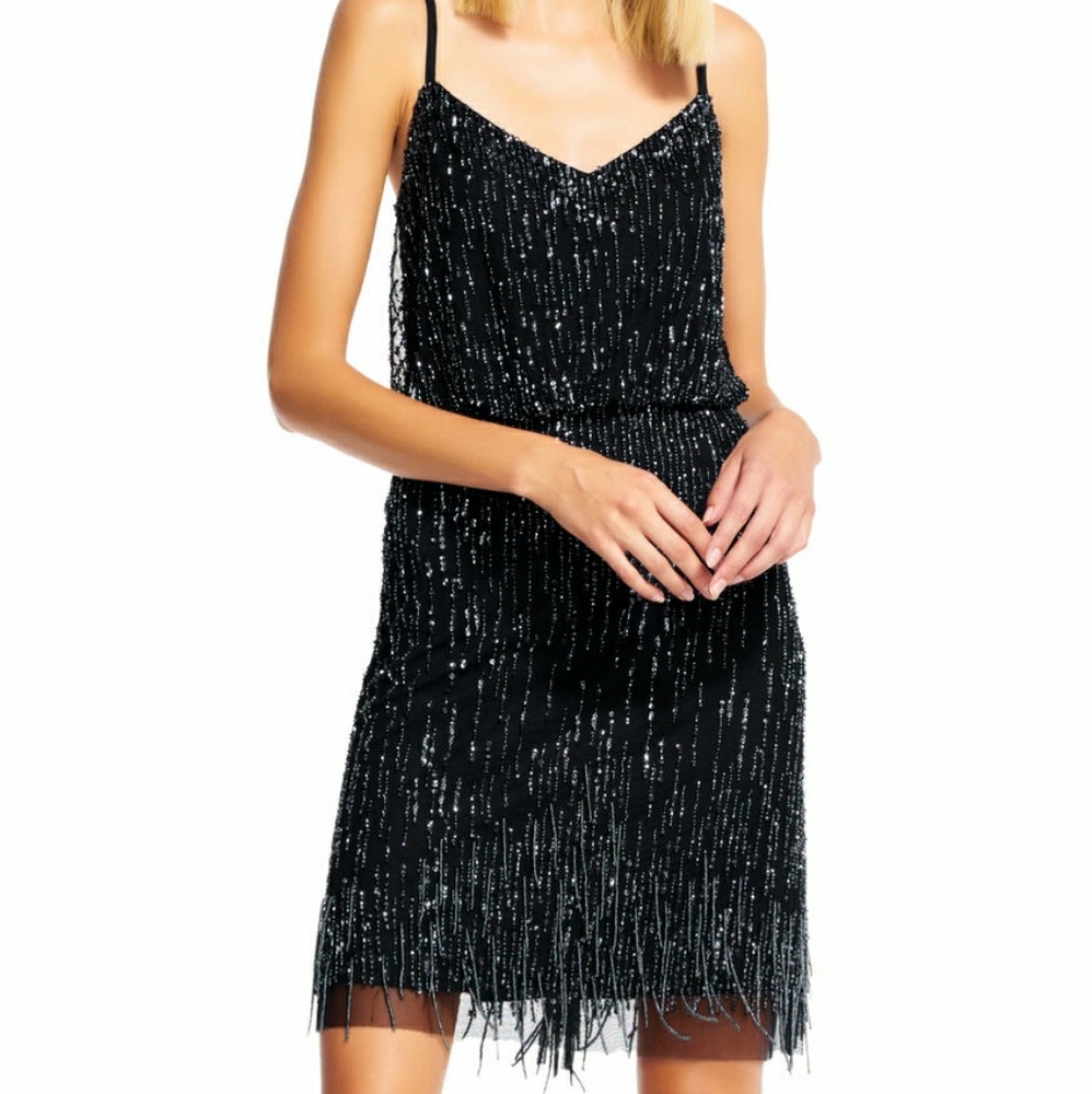 💋Adrianna black beaded fridge plus size dress