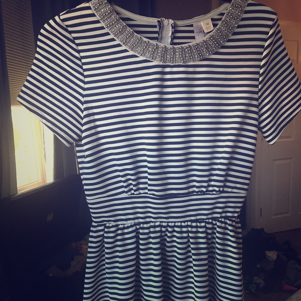 Navy Striped dress with jeweled collar ✨