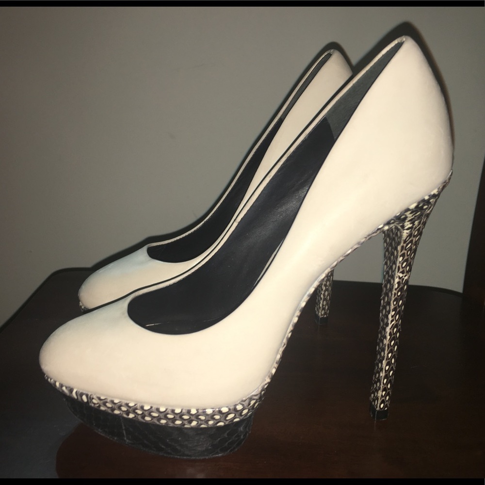 Brian Atwood White Pumps with Snakeskin