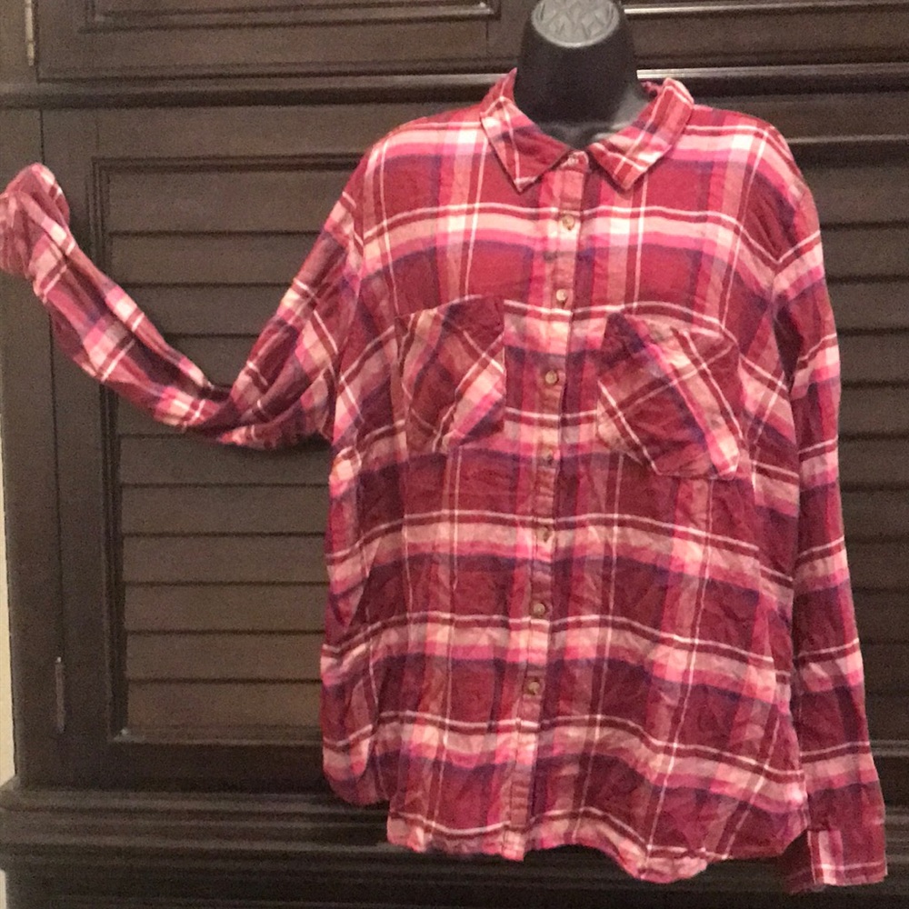 Maurice’s - plaid button up (maroon/pink/purple)