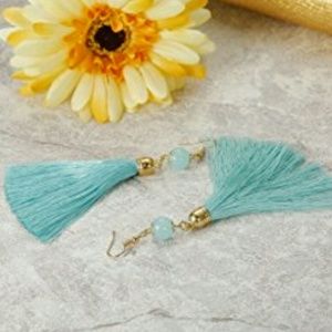 Blue Thread Long Dangle Tassel Earrings