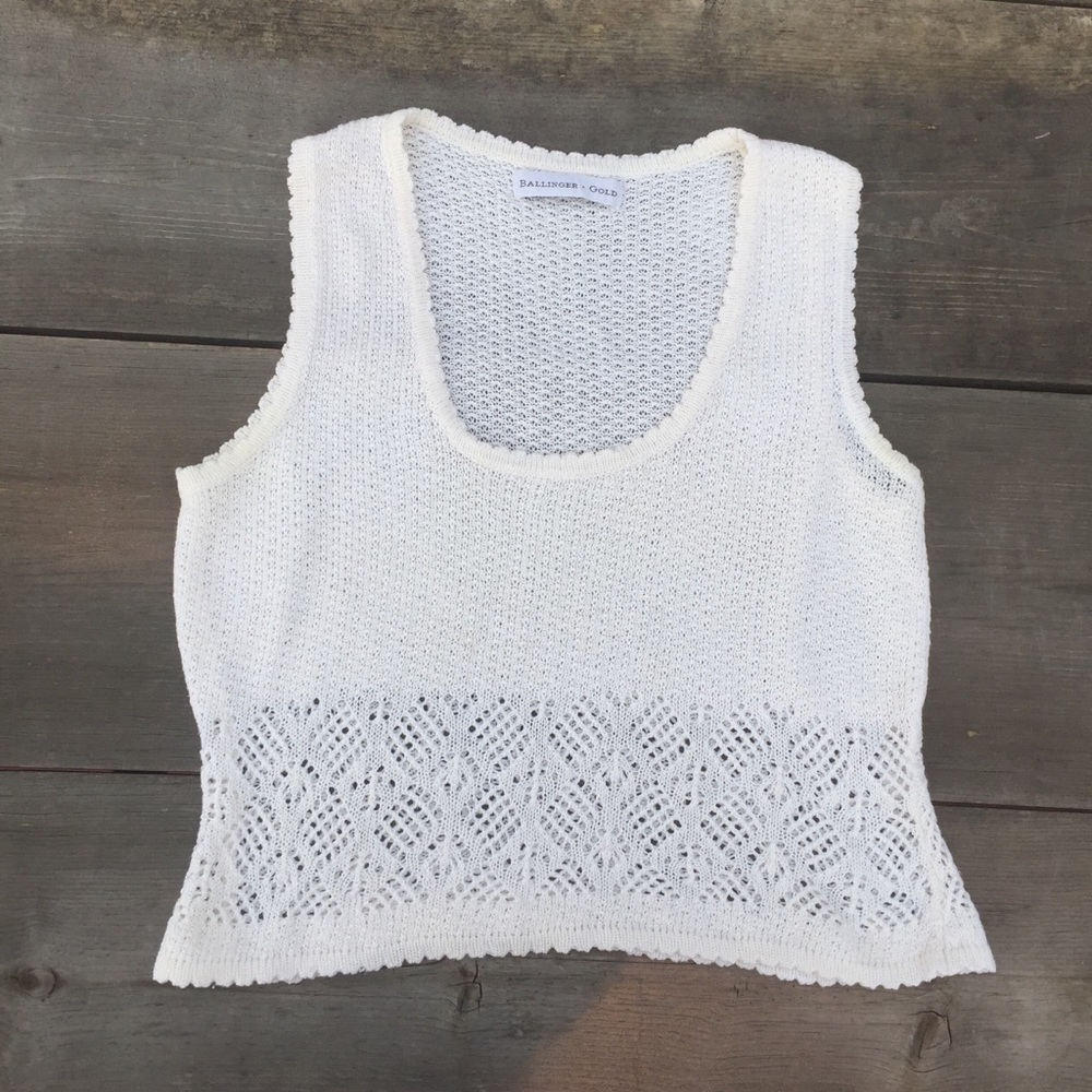 VTG 80's IVORY KNIT CROP TOP SZ M