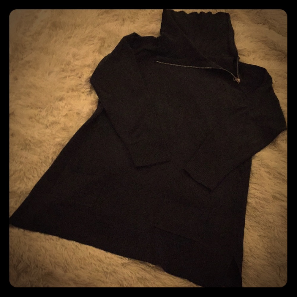 Long sweater w/Pockets thin warm asymmetrical neck