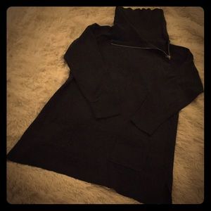 Long sweater w/Pockets thin warm asymmetrical neck