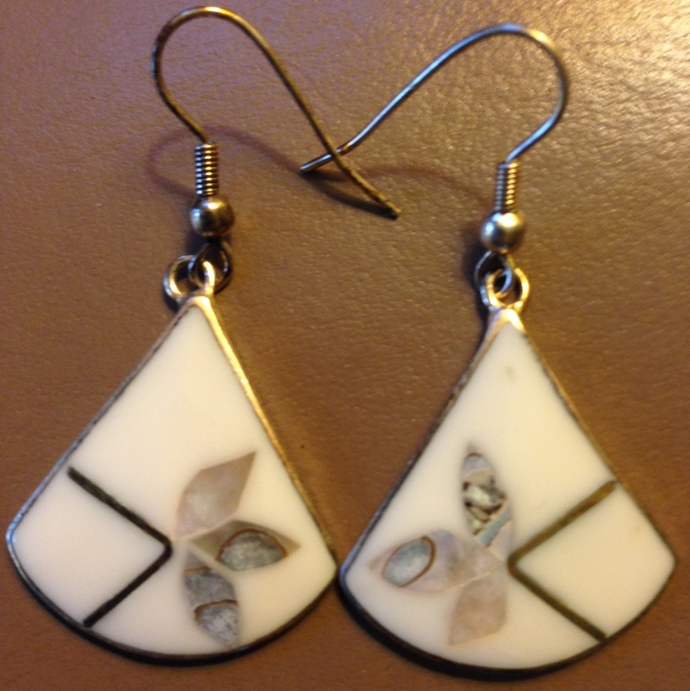 Beautiful Silver and Capiz Shell Earrings White Fan Shaped