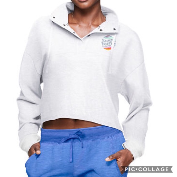 PINK  Cropped Varsity Quarter Snap Long Sleeve Top - Picture 1 of 5