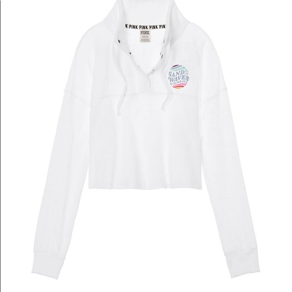 PINK  Cropped Varsity Quarter Snap Long Sleeve Top - Picture 2 of 5