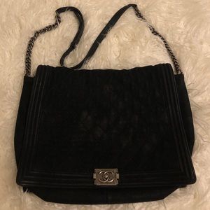 Chanel XL le boy bag black suede