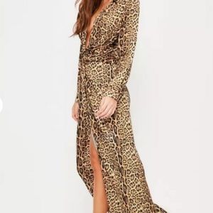 Missguided Dresses - nude leopard print wrap front maxi dress Missguided Dresses - nude leopard print wrap front maxi dress
