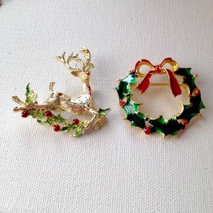 Jean Jacket Pins Christmas Reindeer Wreath Holiday