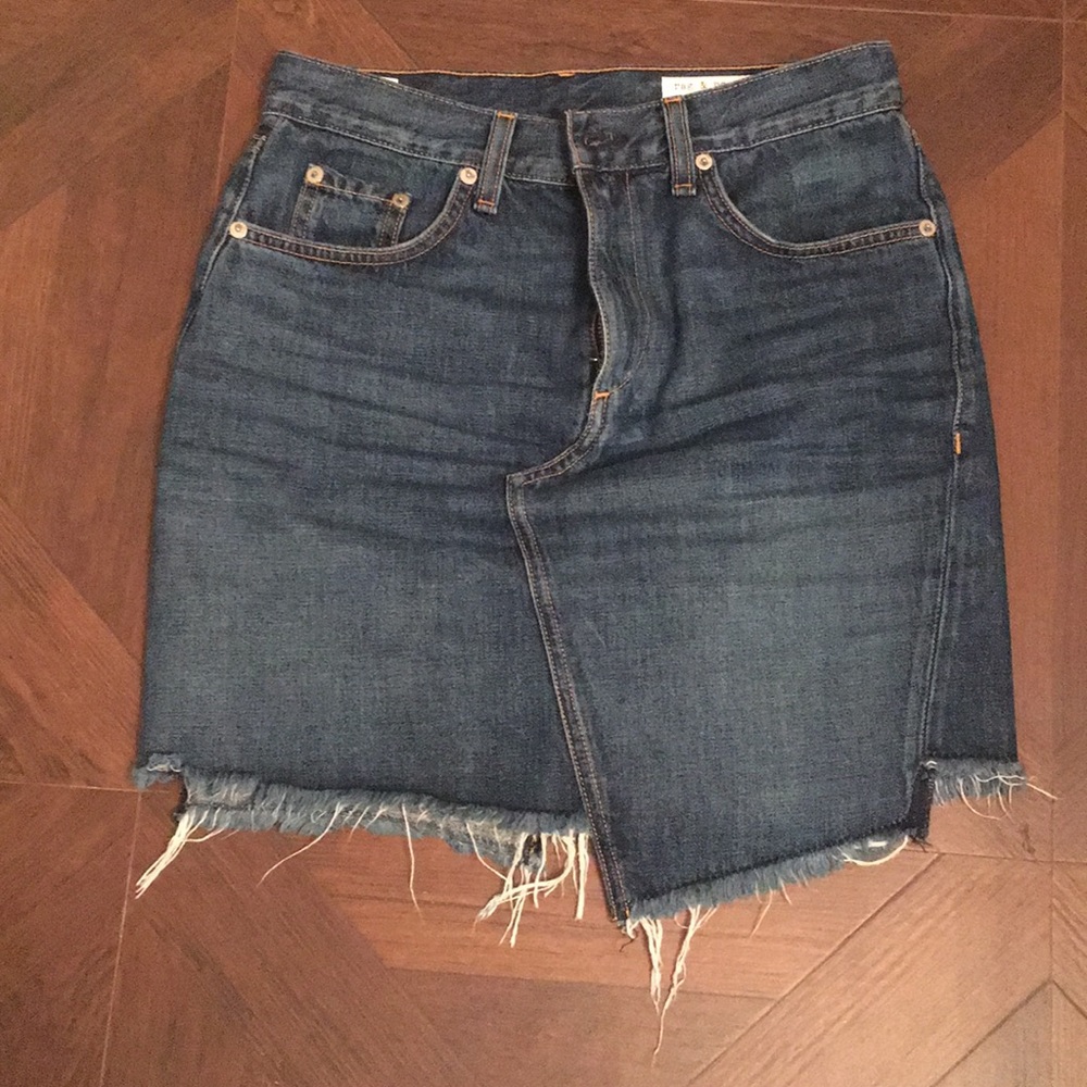 Rag and bone denim distressed skirt.