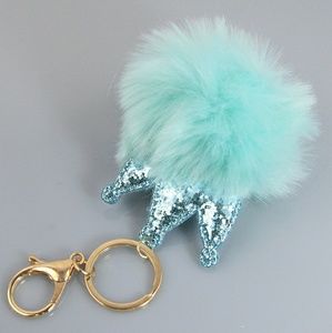 Sequin Crown Pompom Keychain
