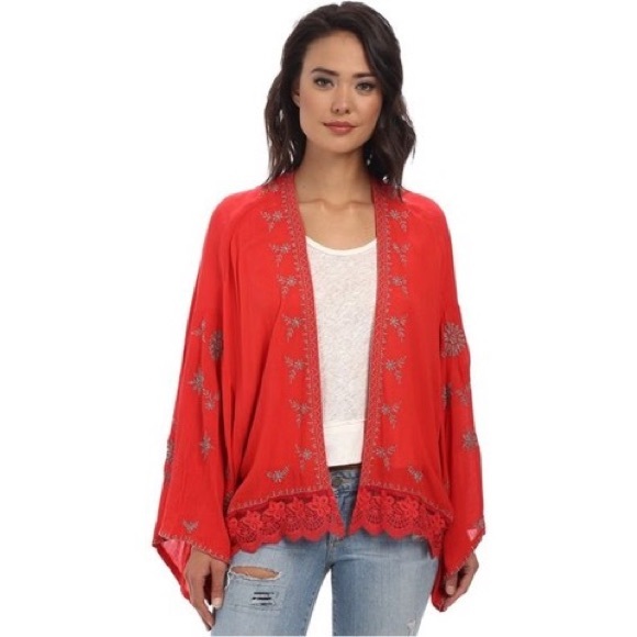 Free People Embroidered Kimono Jacket 