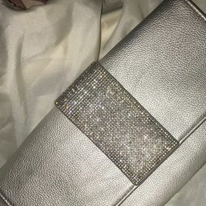 Rhinestone studded silver clutch