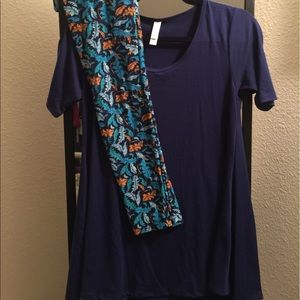 Lularoe XXS Blue Perfect Tee and Leaf OS Leggings