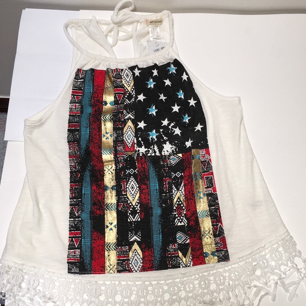 White Halter top with flag