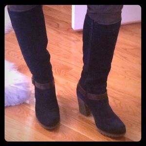 Andre Assous Blue Suede Tall Lug Heels Boots 👢 7