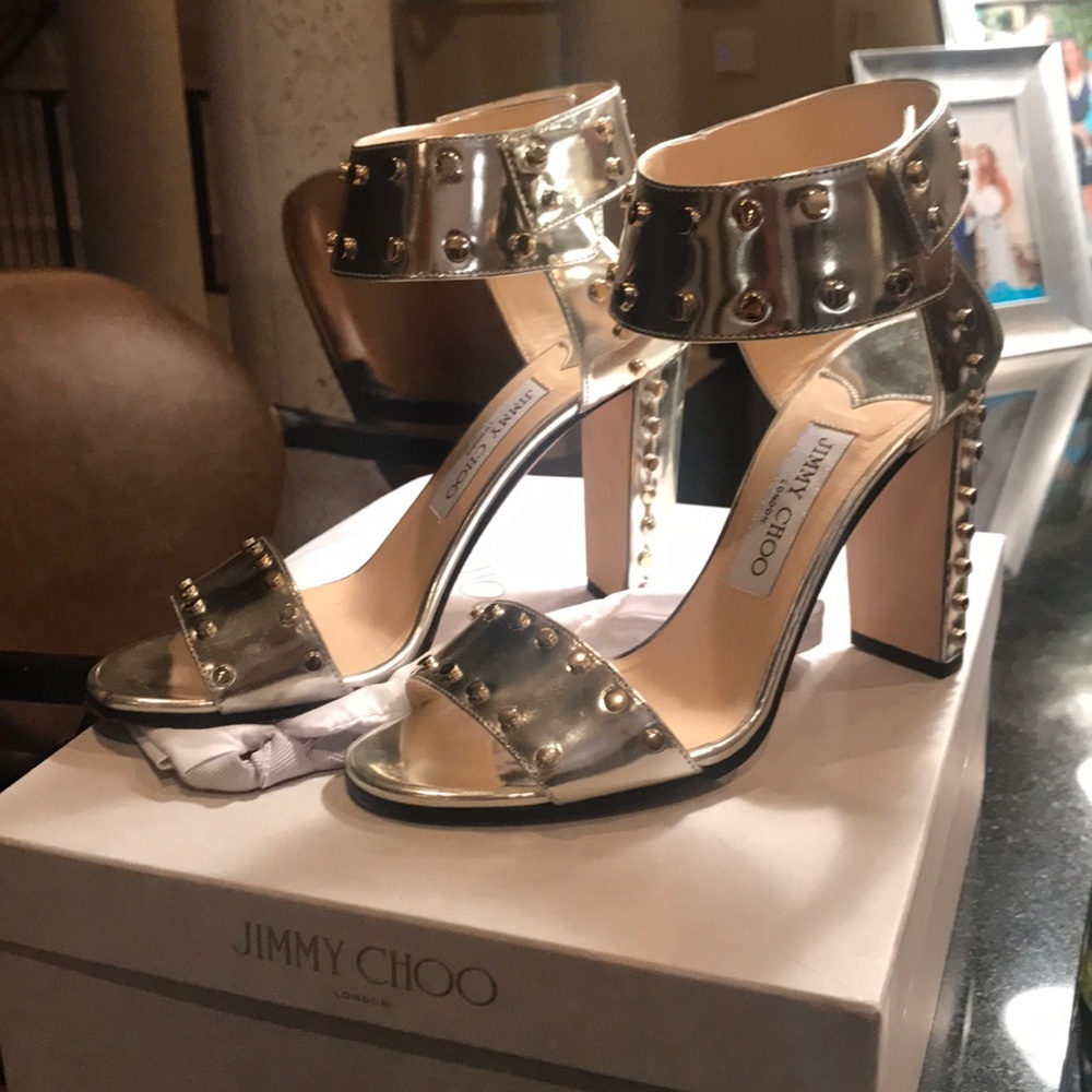 Jimmy Choo VETO 100 (Size 38) Silver Mirror Sandal