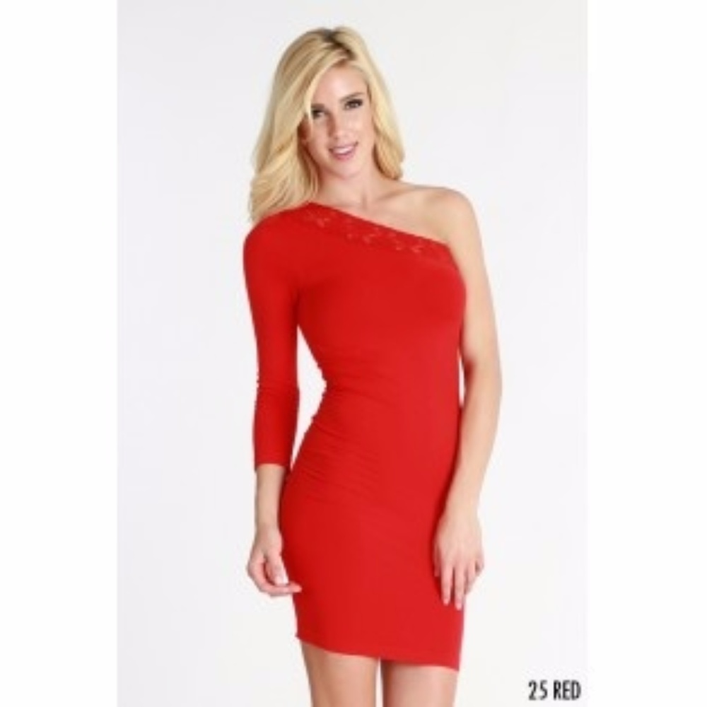 Nikibiki Red Lace One Shoulder Seamless Dress