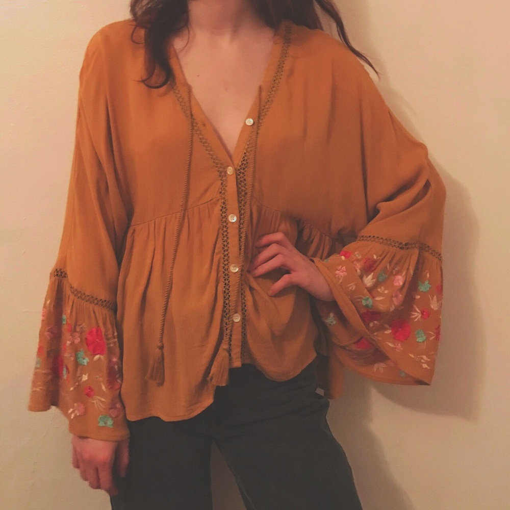 Mustard Bell-Sleeve Tunic