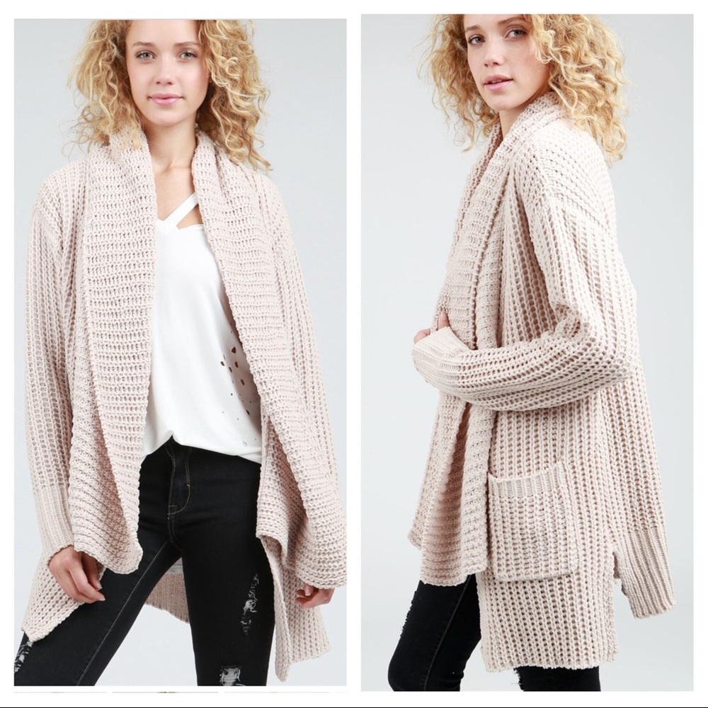 LAST1️⃣ Beige Chenille Shawl Collar - Picture 2 of 8