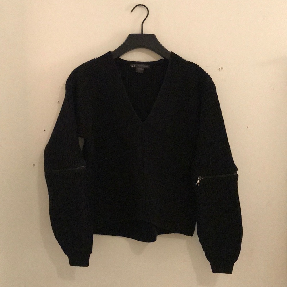 Armani Exchange black elbow zip sweater
