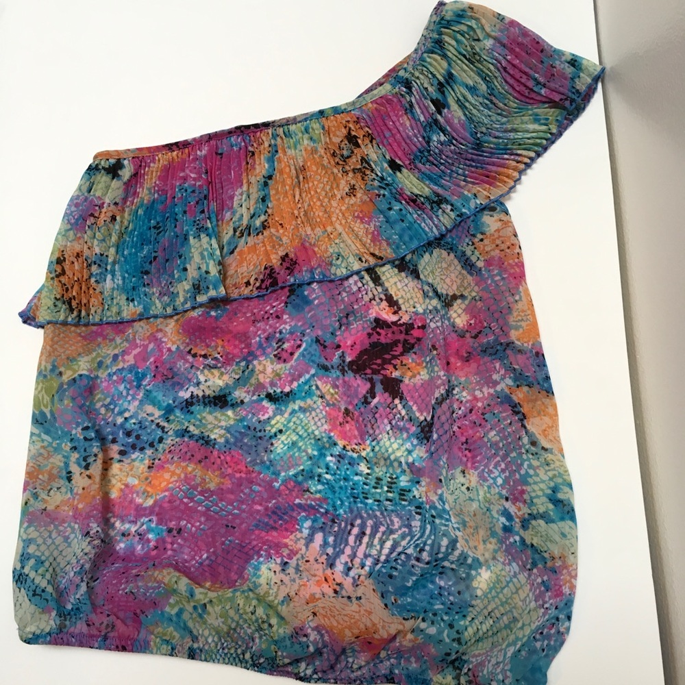 Colorful One Shoulder Ruffle Top